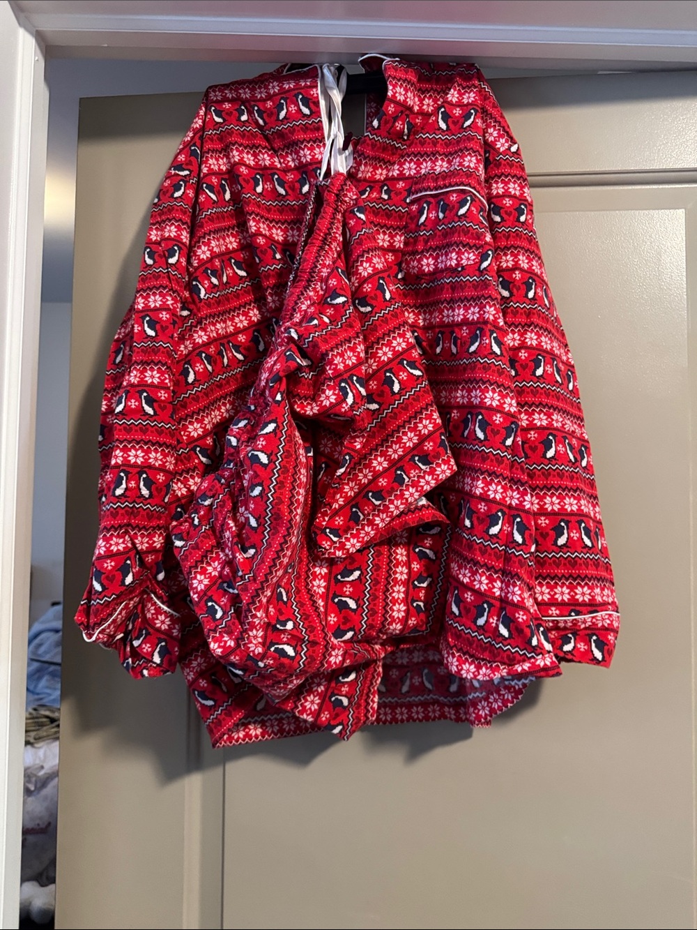 Adore Me Red Penguin Holiday Print Pajama Set